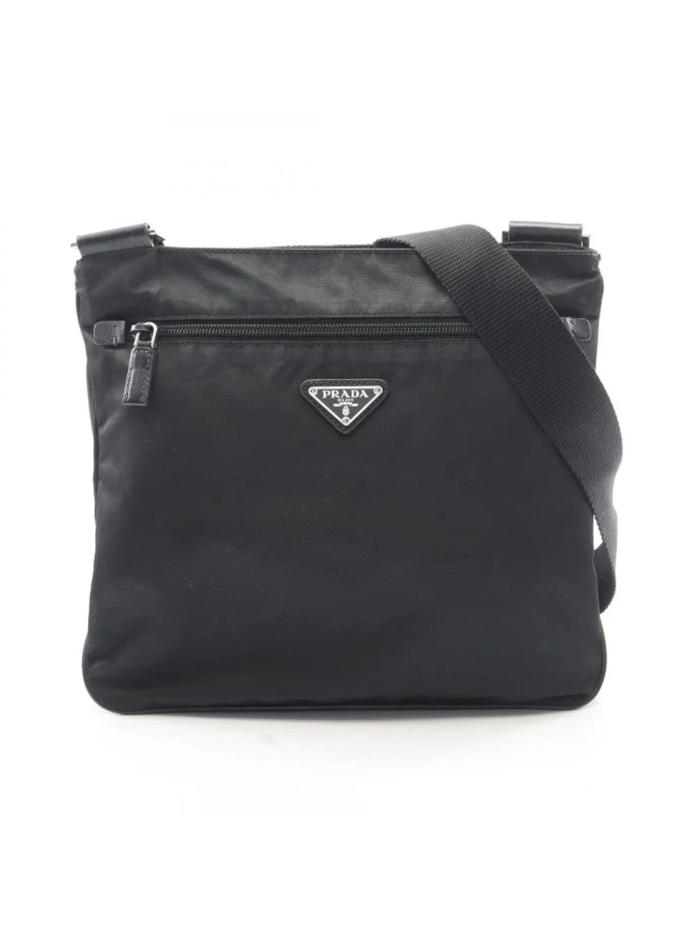 Prada Shoulder Bag Tessuto Saffiano Black Nylon Leather Triangle Logo
